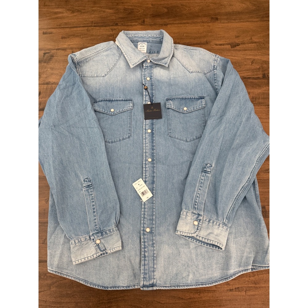 Brooks Brothers Mens XXL Light Wash Denim Western Snap Front Regular Fit NWT